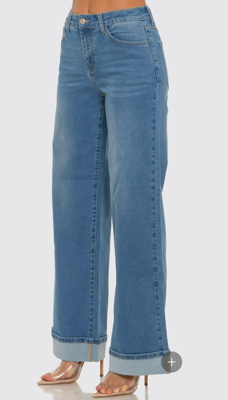 LA GIRL | WOMENS MED BLUE WASH | WIDE LEG DENIM | SIZE 7